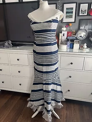 Vintage Fishtail Dress Maxi Midi Handmade 50s 60s 40s Striped 8 10 • $18.74