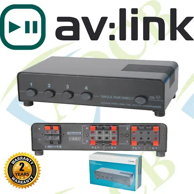 AV:LINK AUDIO 4 WAY Loud SPEAKER Splitter SWITCH Selector Multi Room Stereo • £36.99