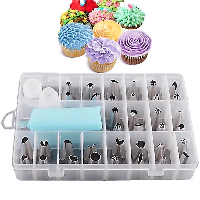 24 Pieces Icing Piping Nozzle Tool Set Box – Cake Cupcake Sugarcraft Decorating • £5.45