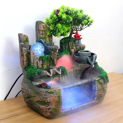 Desktop Waterfall Fountain Trees LED FengShui Atomizing Rockery Fountain Decor • $47