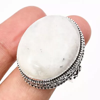 Rainbow Moonstone Gemstone 925 Sterling Silver Handmade Jewelry Ring Size 9 • $7.90