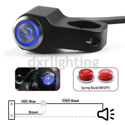 7/8  ATV Motorcycle Handlebar Switch Horn Push Button Light LED Blue Momentary • $10.68