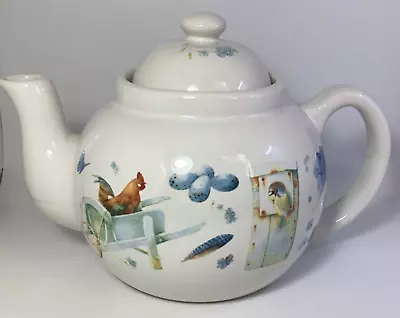 Marjolein Bastin Teapot Blue Skies Hallmark Blue Bird Rooster Floral Butterflies • $14