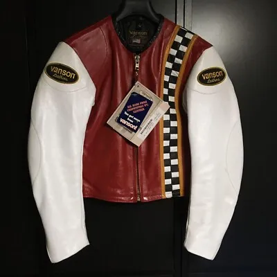 VANSON Single Riders Jacket Bordeaux White Rare Model Vintage Bike Wear Size 36 • $589.99