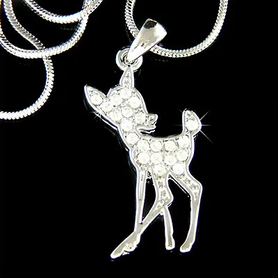 £43.48 • Buy BAMBI DEER~ Made With Swarovski Crystal Fawn Charm Chain Necklace Jewelry Gift