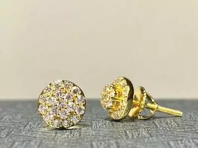 14kt Gold Finish CIRCLE Tennis Vvs Clarity Crystal Screw Back Earrings Kid Adult • £18.92