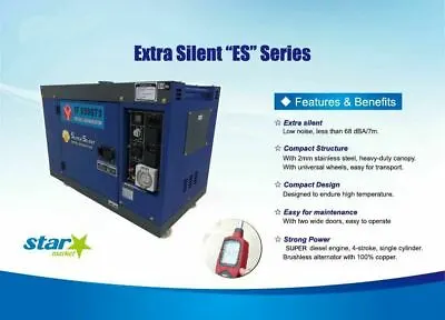 6kw 8KVA SINGLE PHASEExtra Slient Diesel Generator Portable Durable Heavy Duty • $2639.65