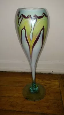 Vintage Signed Early 1974 Studio Vandermark Large Iridescent Pulled Feather Vase • $150