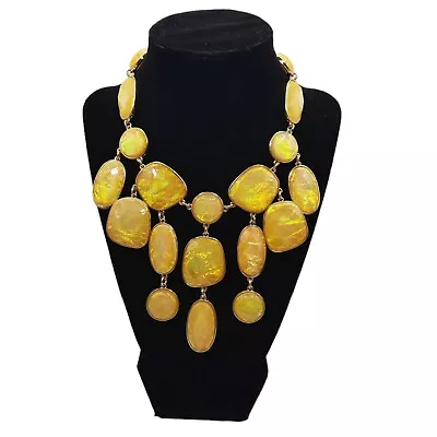 H&M Bib Necklace Iridescent Yellow Gold Fashion Statement Costume Jewelry New • $10