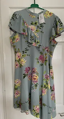 £20 • Buy Womens Asos Blue Floral Print Midi Dress With Asymmetric Hem Size 18 BNWT