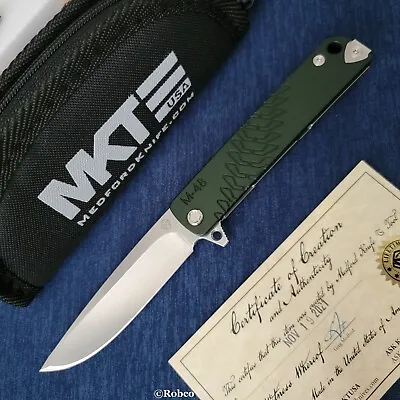 Medford M-48 Tumbled S35VN Plain Blade Green Aluminum & Tumbled Titanium Handle • $500