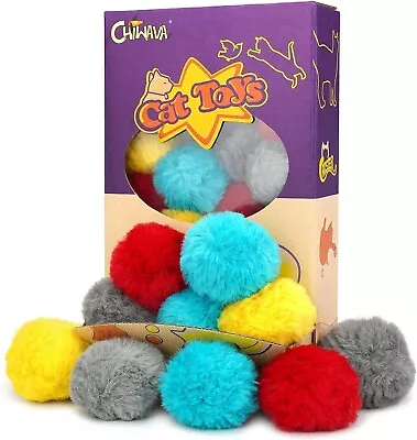 Chiwava 24PCS 1.8  Catnip Furry Cat Toys Ball Soft Pom Pom Balls Kitten Chase-AU • $20.39