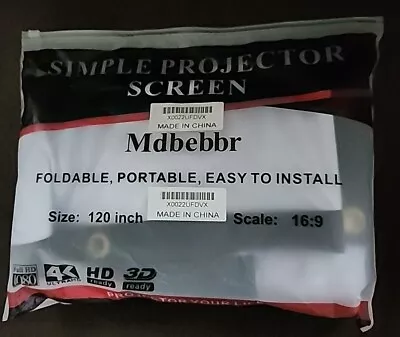 Mdbebbron 120  Simple Projector Screen 16:9 4k HD 3D 1080 White Foldable *READ* • $19.99
