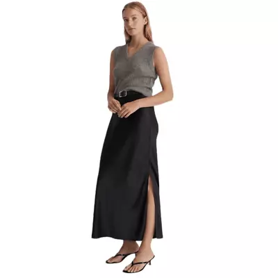 Madewell Skirt Womens Size 6 Black Satin Slip • $48