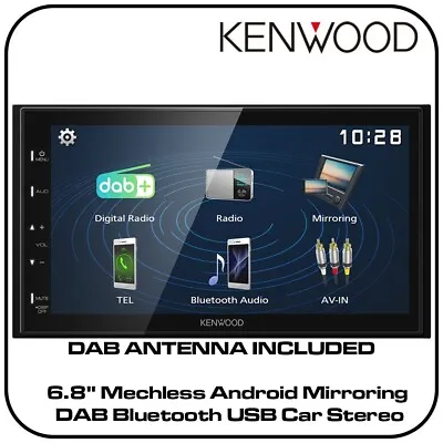 Kenwood DMX129DAB - 6.8  Mechless Android Mirroring DAB Bluetooth USB Car Stereo • £206.99