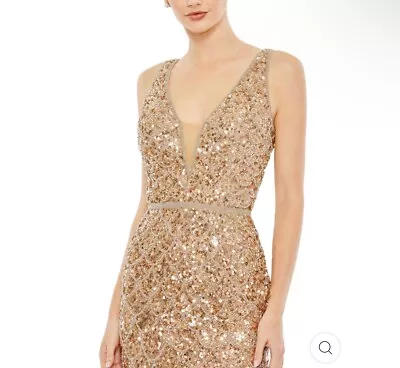 Mac Duggal V NECK SHORT BEADED COCKTAIL DRESS Size 14 Light Copper Gold 5543 • $150