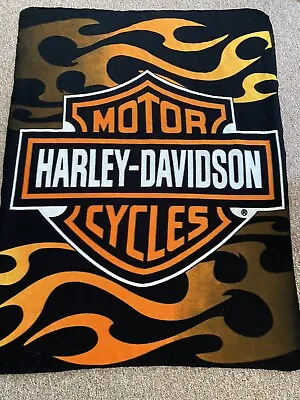 $16 • Buy Flames Harley Davidson Orange Black Throw Blanket Fire Bike Motorcycle