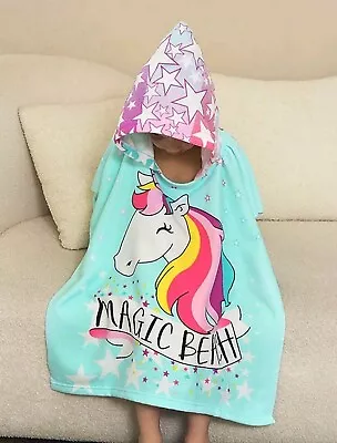 Kids Hooded Towel Poncho Beach Swimming Bath Girls Unicorn Cover Up Disney • £14.99