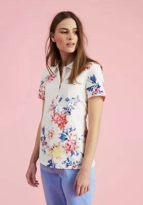 JOULES Pippa Print Womens Polo Shirt Cream Bircham Bloom UK 10 • $15.14