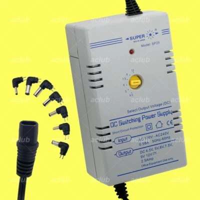 $42 • Buy 2500mA Regulated AC/DC Power Supply Adapter 100V-240V To 4.5V 5V 6V 7.5V 9V 12V