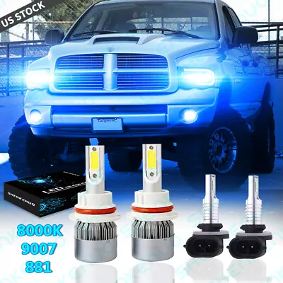 For 99-01 Dodge Ram 1500 2500 3500 8000K 9007 LED Headlight + 881 Fog Light Bulb • $26.59