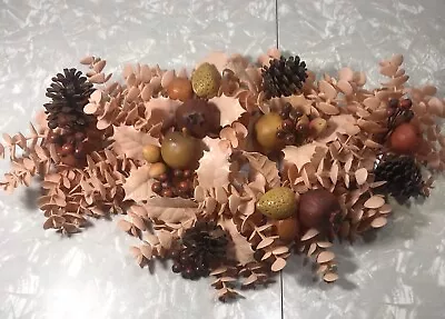 Vintage Plastic Leaves Flowers Pinecones Nuts Centerpiece Candle Ring 18” • $20