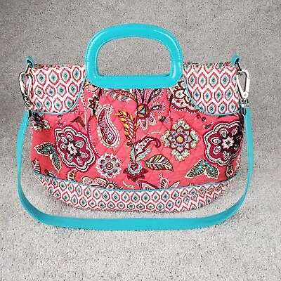 Vera Bradley Women's Pink Aqua Floral Quilted Double Handle Frame Clutch Handbag • $23.63