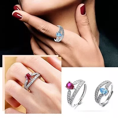 Double Layer Water Drop Zircon Crown Ring Female Blue Minority Light Luxury • $7.12