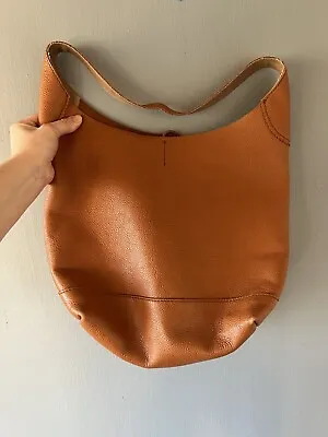 J Crew 100% Leather Bindle Bag Purse Raw Edge Tie Closure Flaw • $19