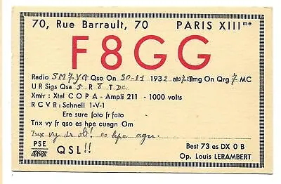 £5.37 • Buy QSL Radio Station F8GC Rue Barrault 70 Paris France Amateur 1932 Lerambert DX