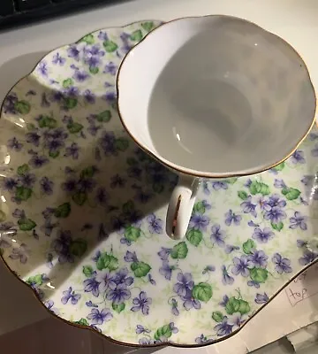 Vintage Lefton Violet Chintz Cup And Snack Plate Set #638 Hand Painted Japan • $16