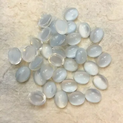 CA35 Vintage 10x8mm Ice Blue Moonstone Oval Glass Cabochons Unfoiled FB (36) • $4.99