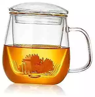 Glass Tea Cup With Infuser And Lid Borosilicate Large Tea Cup/Mug 17.6oz/  • $20.19