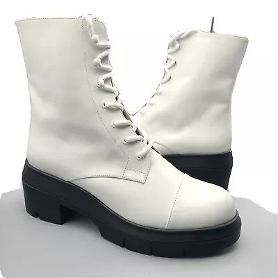 Stuart Weitzman Women Boots Nisha White Leather Ankle Combat Lace Up 8.5 C New • $174