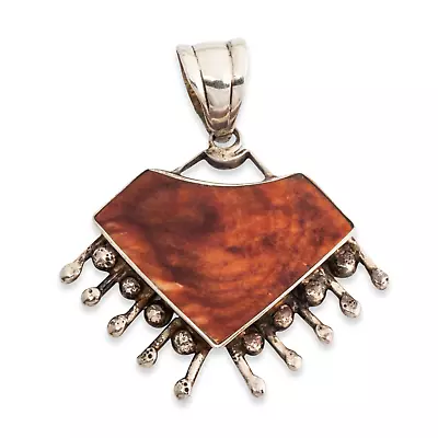 Vintage 950 Silver Orange Purple Spiny Oyster Brutalist Triangle Pendant • $74.50