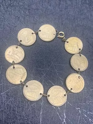 Vintage Spanish Travel Collectable Boho Real Coin Charms Bracelet 7.5” • $23.50