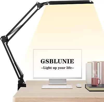 Black LED Desk Lamp Adjustable Metal Swing Arm Desk Lamp With Clamp 3 Color Mo • $12.49