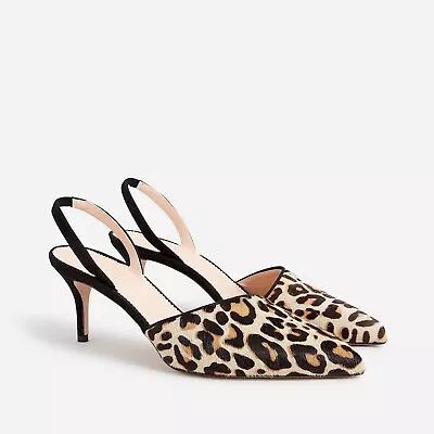 NIB J CREW Colette Calf Hair Slingback Pumps In Leopard Shoes Heels Sz 7 • $119.99