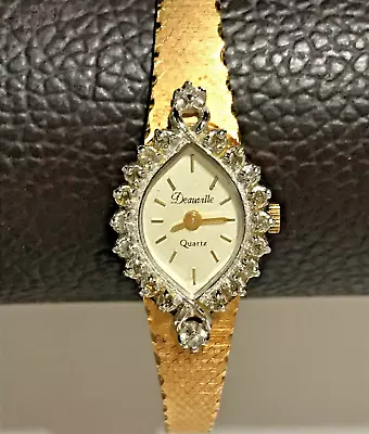 Vintage Deauville 20 Genuine Diamonds Gold Plated Germany Ladies Watch. Works. • $69.99