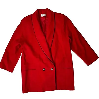 Vintage Dumas Red Wool Coat Shawl Collar Mid Length Medium • $37.03