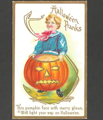  This Pumpkin Face  Halloween Pranks 1912 Jack-o'-Lantern Stecher 226 F Postcard • $32