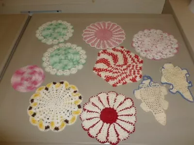 Vintage Hand Crocheted Doily Multi-Colors & Shapes  Lot Of 10 • $10