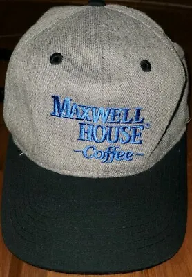 Vtg Maxwell House Coffee Baseball Dad Cap Hat Adjustable Gray Blue Cotton Blk • $29.99