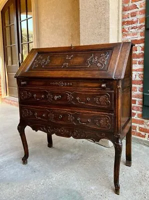 Antique French Carved Oak Secretary Desk Bureau Drop Front Louis XV Style • $1750