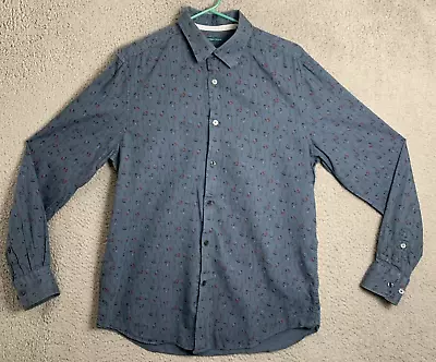 Perry Ellis Shirt Mens Medium Long Sleeve Collared Button Cotton Gray Casual • $13.99