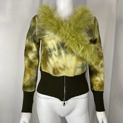 Funky Psychedelic Handmade Vintage Sweater Top Green Acid Wash Tie Dye Fur Sz M • $25