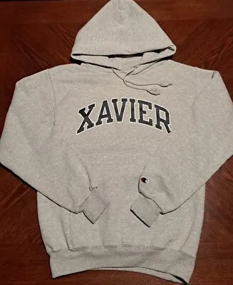 Vintage Champion  Xavier University Grey And Blue  Hoodie Sweatshirt Small  • $25