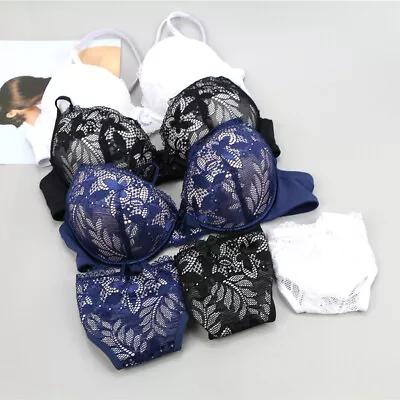 US Sexy Lace Padded Boost Push Up Bra Set Lingerie Underwear Thongs 32-40 ABCD • $11.38