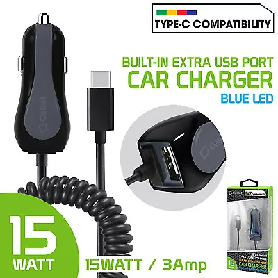 15 Watt 3 Amp Extra USB Port Car Charger W/ USB Type-C Connector Cable For LG G5 • $13.74