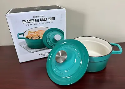 Martha Stewart -Collector's Enameled Cast Iron 2 Quart Round Casserole Pot(TEAL) • $44.95